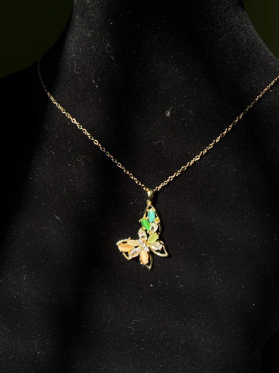 BUTTERFLY EMERALD ANTI TARNISH PENDANT NECKLACE