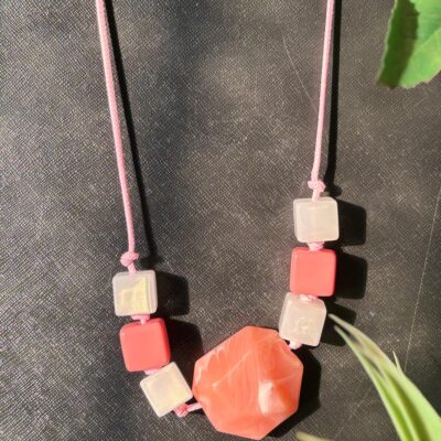 KOREAN PINK CUBIC BEADED STYLIST NECKLACE