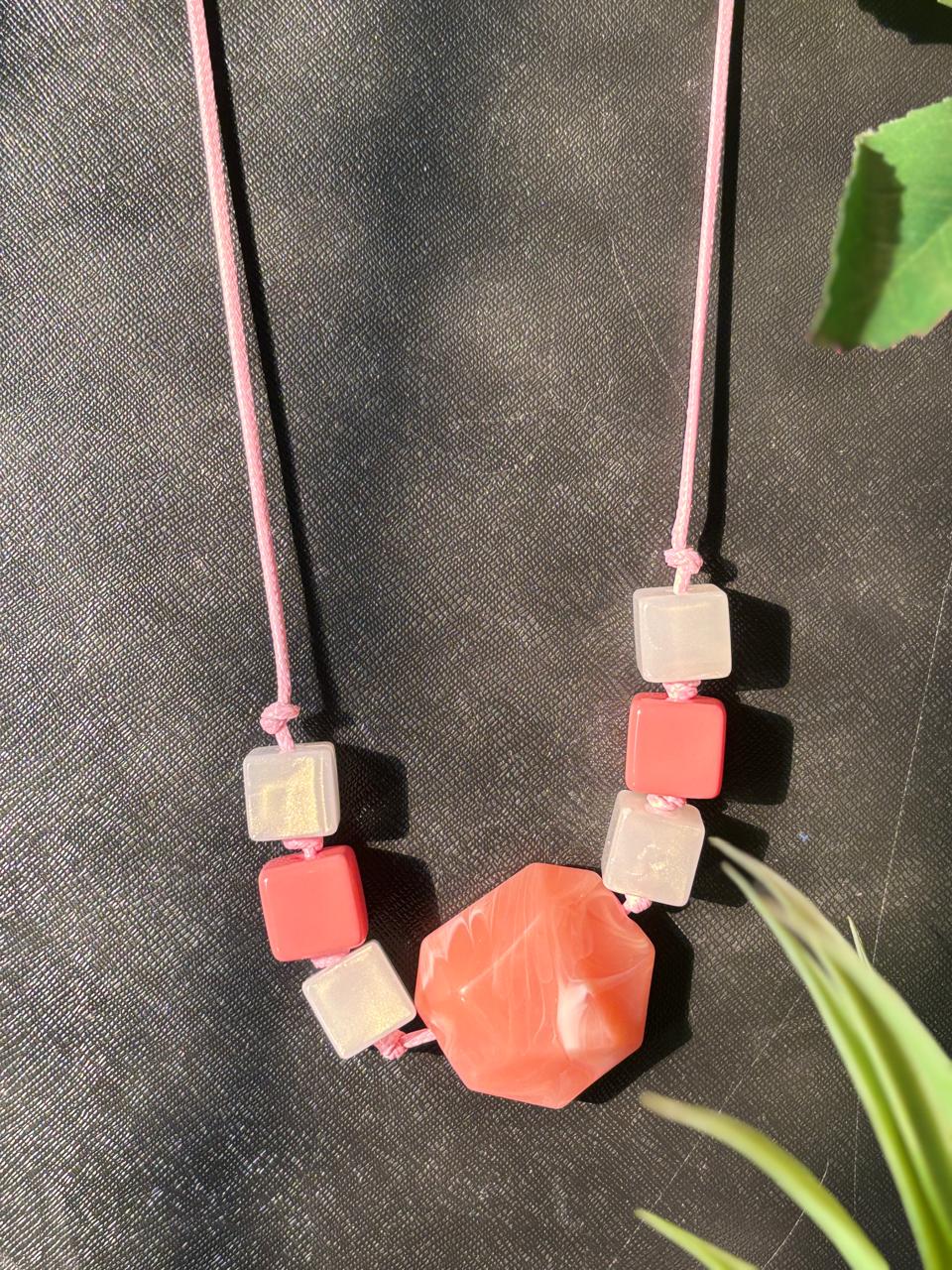 KOREAN PINK CUBIC BEADED STYLIST NECKLACE