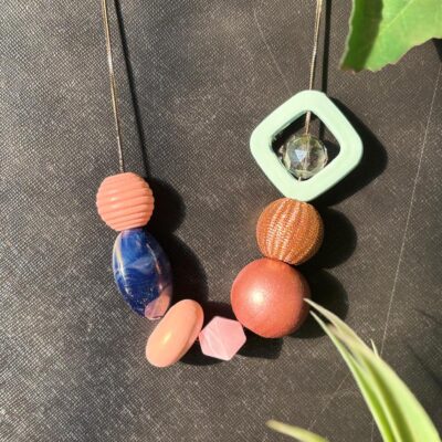 KOREAN BLUE SQUARE ANTIQUE BEEADED NECKLACE