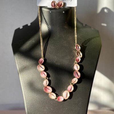 Pink Leafy Necklace Set with Earrings