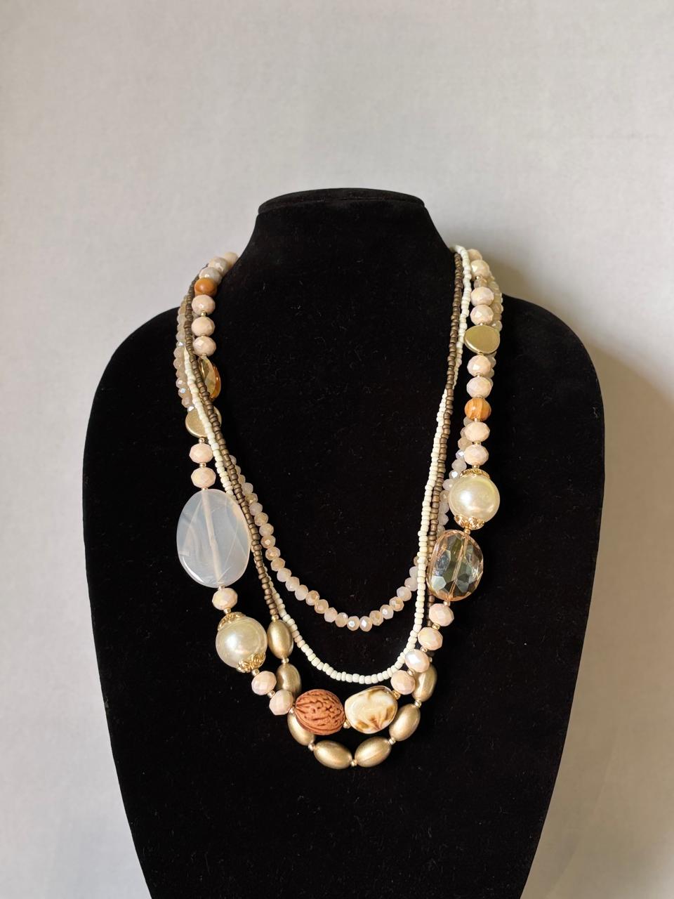 Brown Beaded Layered Necklace with Rudraksha