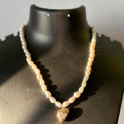 Real Fresh Water Shiny Serenelle Pearl Heart Necklace with Anti Tarnish Pendant
